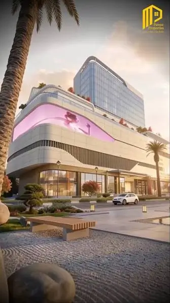 Homeland Global Park commercial complex façade with curved LED screen and retail frontage, Sector 75 Mohali